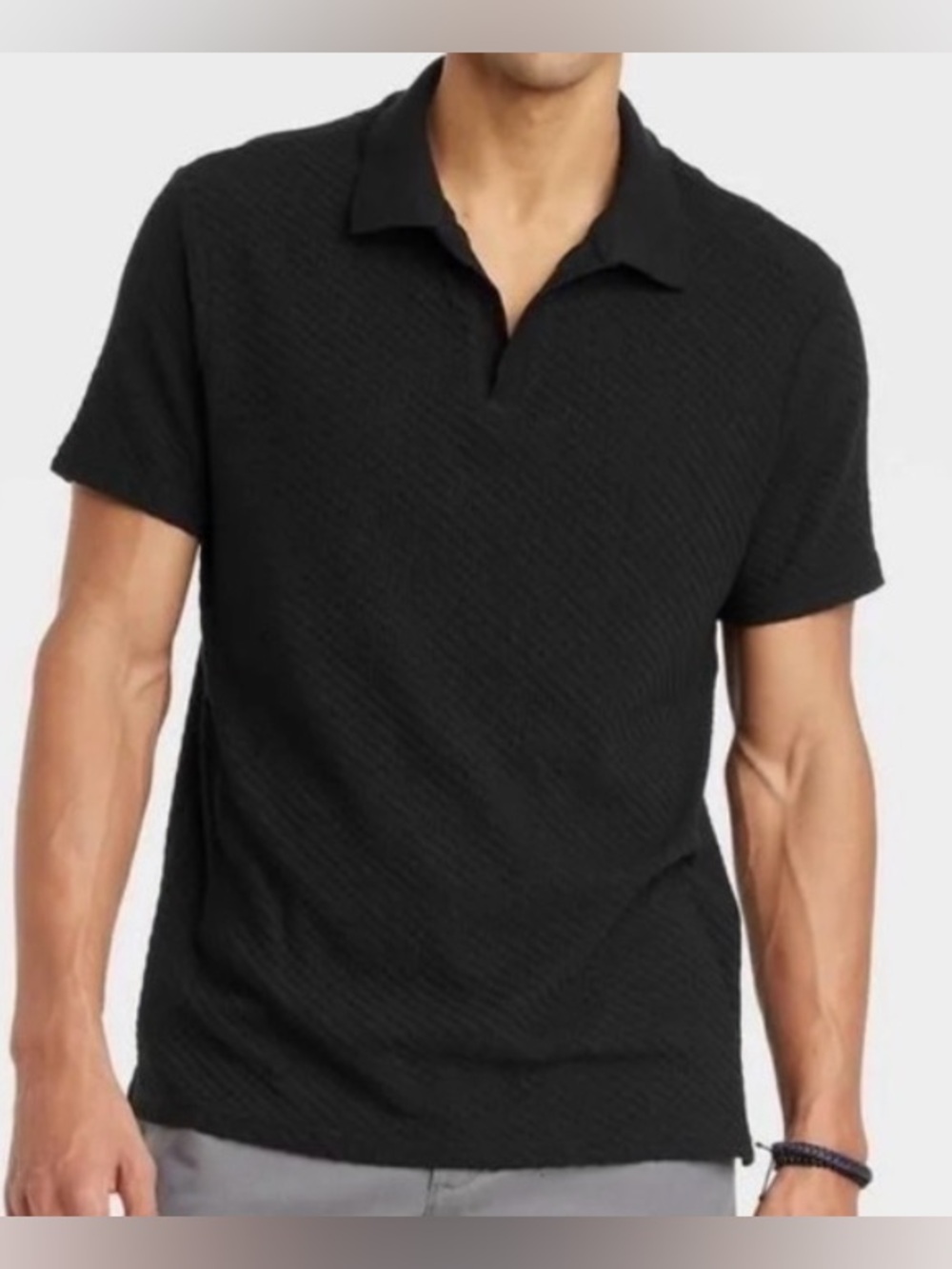 Goodfellow & Co Black Short-Sleeve Textured Polo